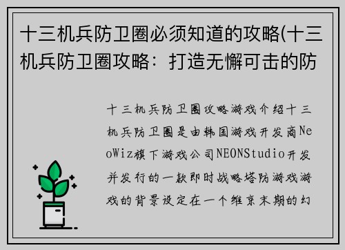 十三机兵防卫圈必须知道的攻略(十三机兵防卫圈攻略：打造无懈可击的防御体系)